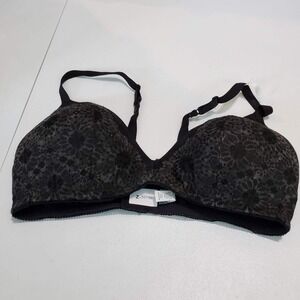 Aerie Women Bra 38C Black Floral Wireless Adjustable Straps Lightly Lined